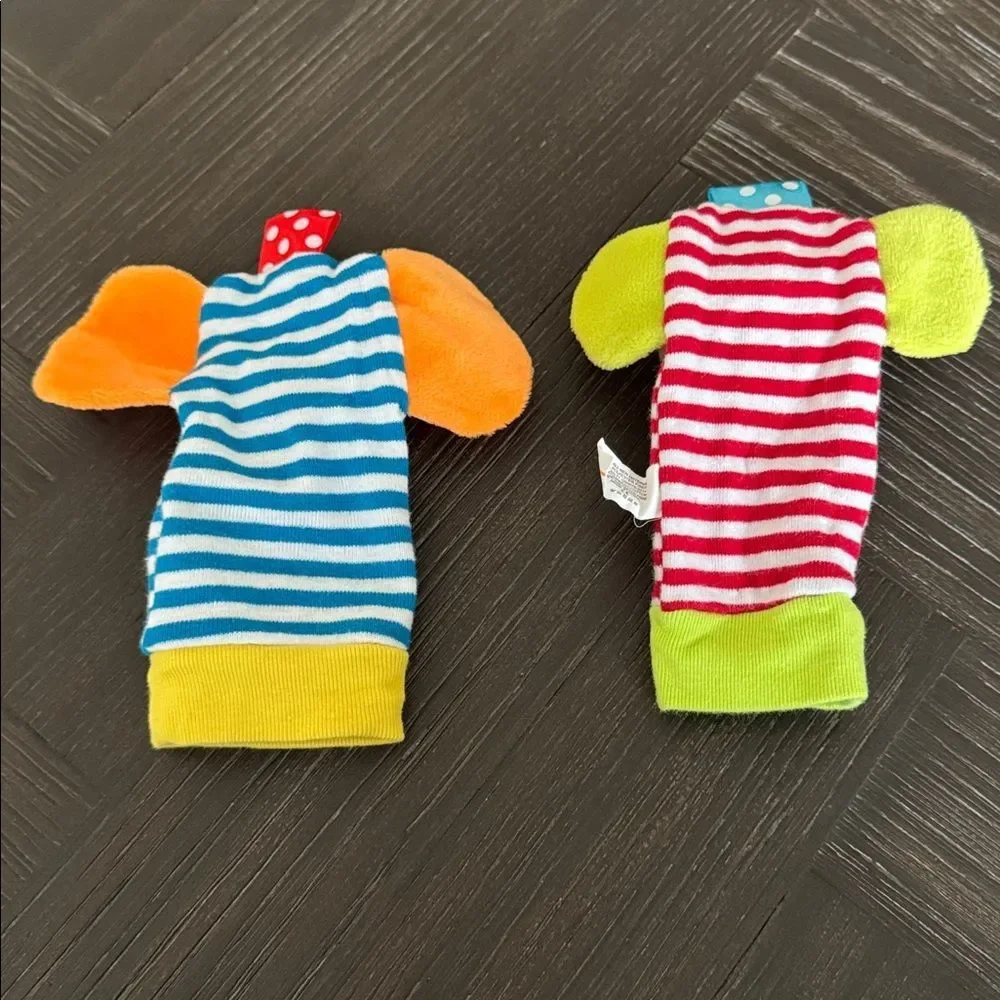 Baby Foot Finder Sock & Wrist Rattle Set 6–12M | Elephant Monkey Sensory Toy Gif